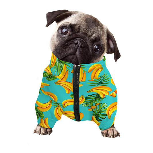 Tropical Banana Leaf Pattern Print Dog Zip Up Jacket