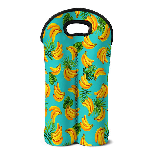 Tropical Banana Leaf Pattern Print Double Neoprene Wine Tote