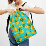Tropical Banana Leaf Pattern Print Drawstring Backpack