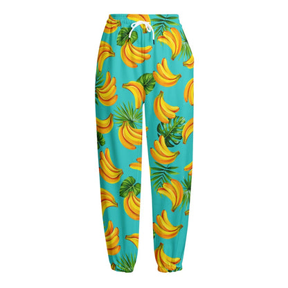 Tropical Banana Leaf Pattern Print Fleece Lined Knit Pants