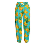 Tropical Banana Leaf Pattern Print Fleece Lined Knit Pants