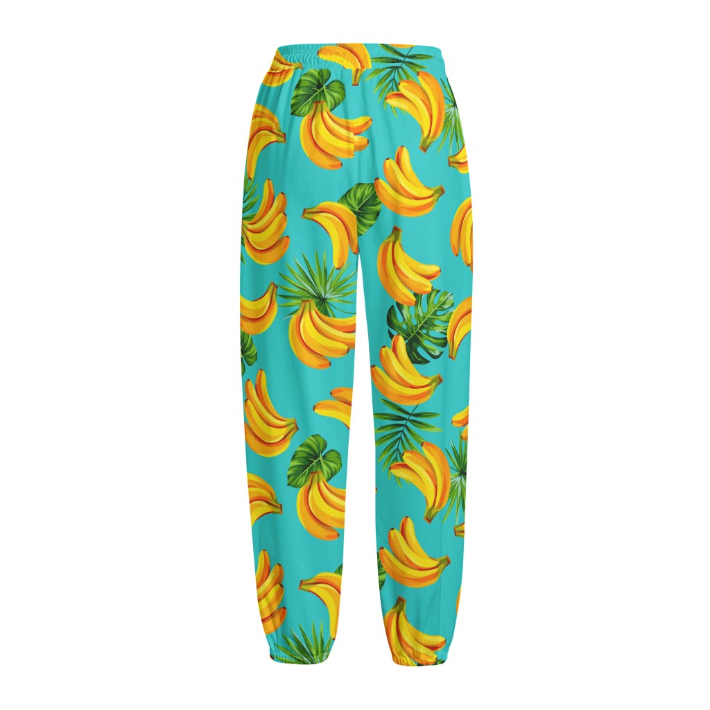 Tropical Banana Leaf Pattern Print Fleece Lined Knit Pants