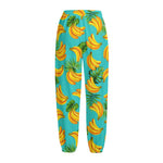 Tropical Banana Leaf Pattern Print Fleece Lined Knit Pants