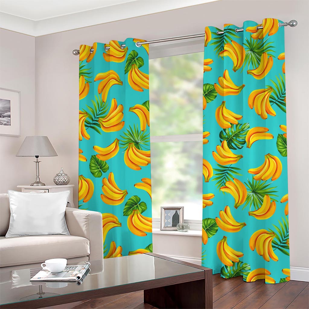 Tropical Banana Leaf Pattern Print Grommet Curtains