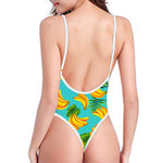 Tropical Banana Leaf Pattern Print High Cut One Piece Swimsuit