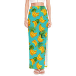 Tropical Banana Leaf Pattern Print High Slit Maxi Skirt