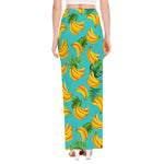 Tropical Banana Leaf Pattern Print High Slit Maxi Skirt