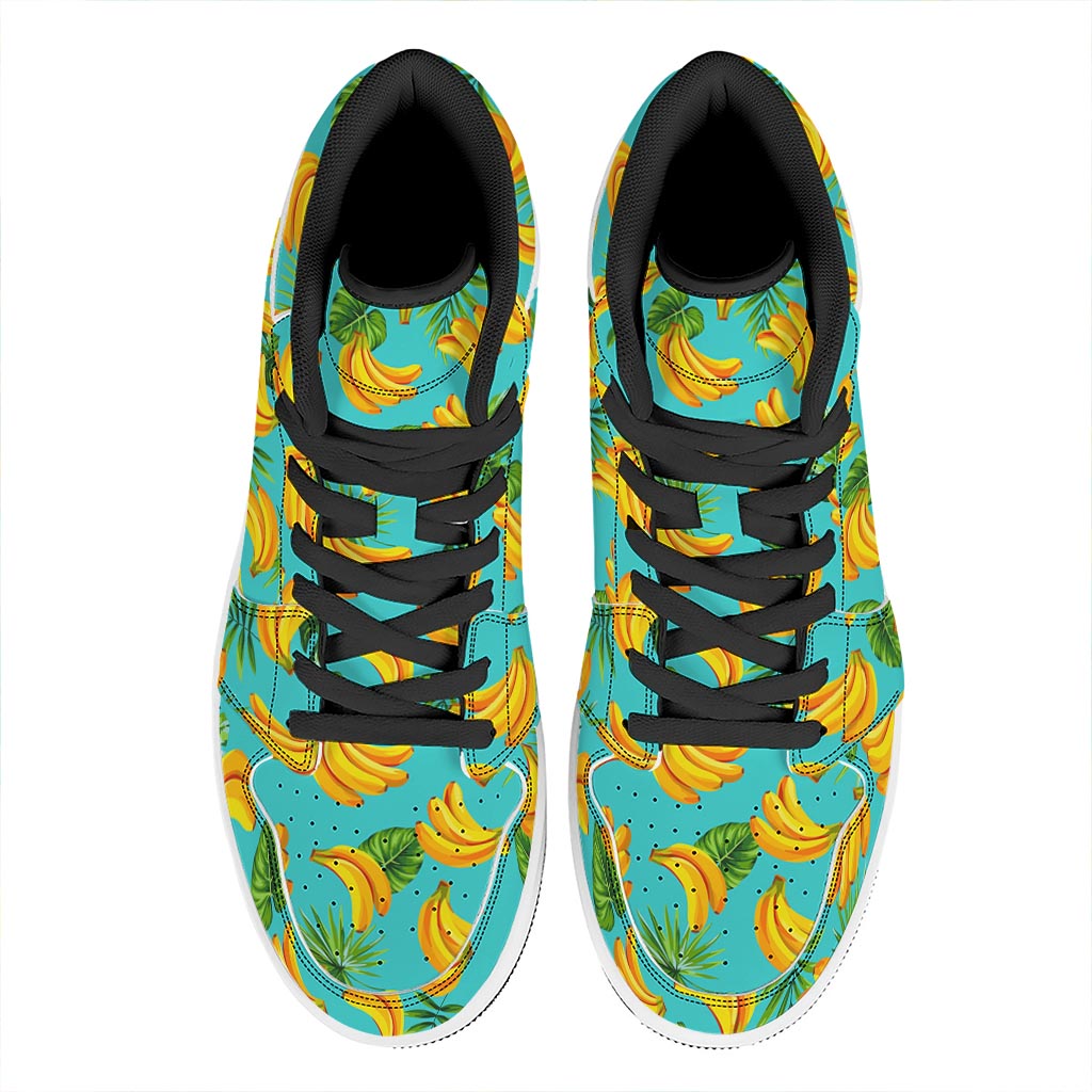 Tropical Banana Leaf Pattern Print High Top Leather Sneakers