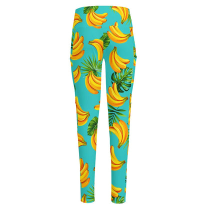 Tropical Banana Leaf Pattern Print High-Waisted Pocket Leggings