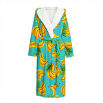 Tropical Banana Leaf Pattern Print Hooded Bathrobe