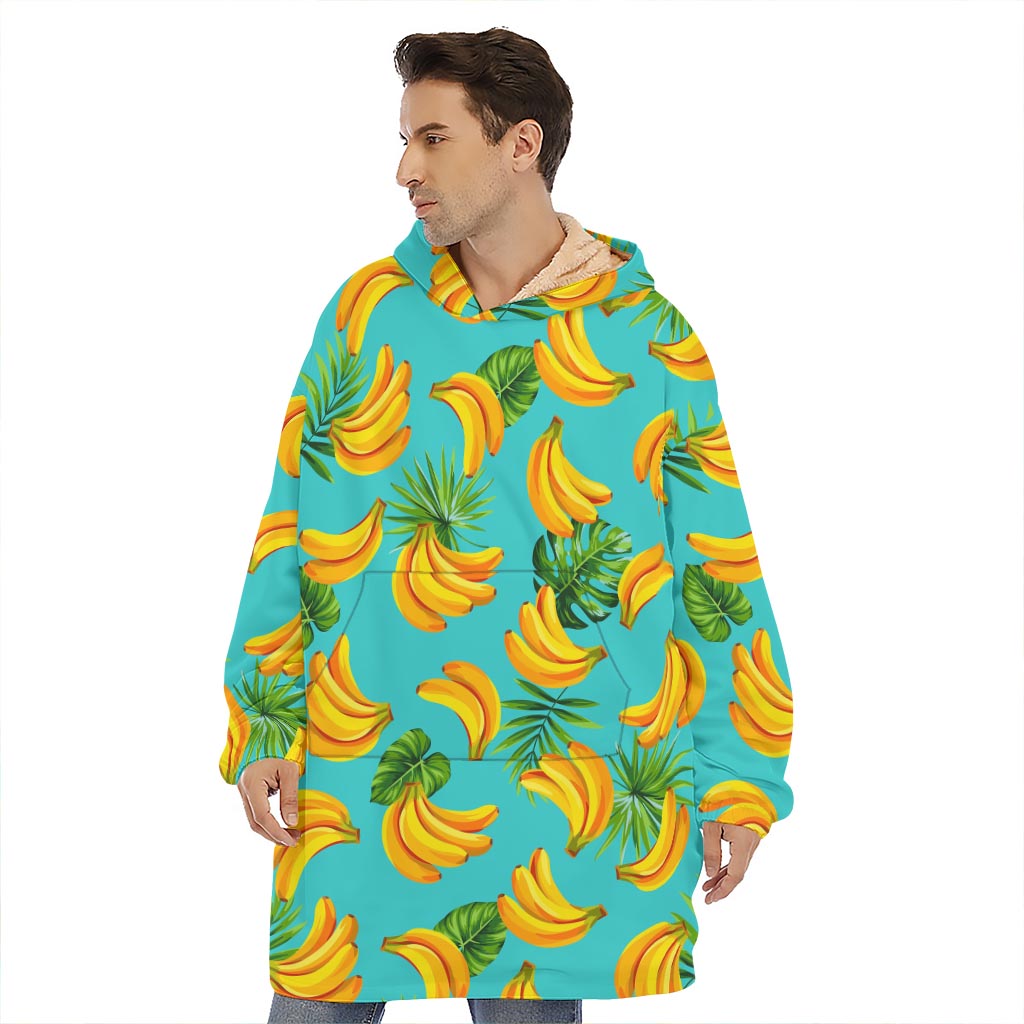 Tropical Banana Leaf Pattern Print Hoodie Blanket