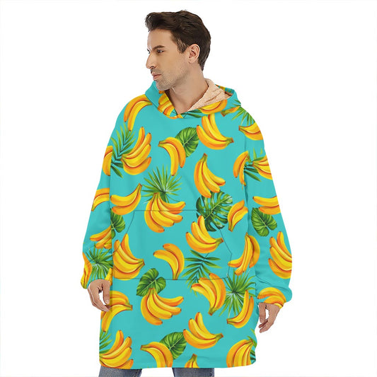 Tropical Banana Leaf Pattern Print Hoodie Blanket