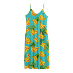 Tropical Banana Leaf Pattern Print Jersey Midi Cami Dress
