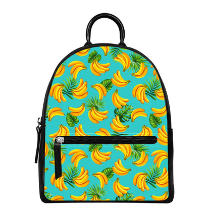 Tropical Banana Leaf Pattern Print Leather Backpack