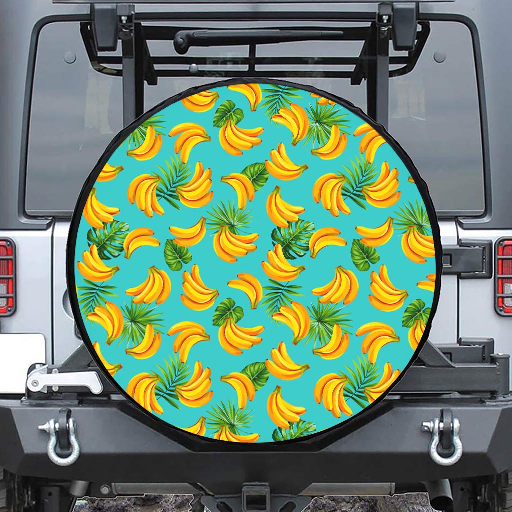 Tropical Banana Leaf Pattern Print Leather Spare Tire Cover