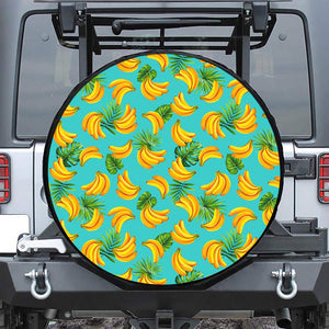 Tropical Banana Leaf Pattern Print Leather Spare Tire Cover