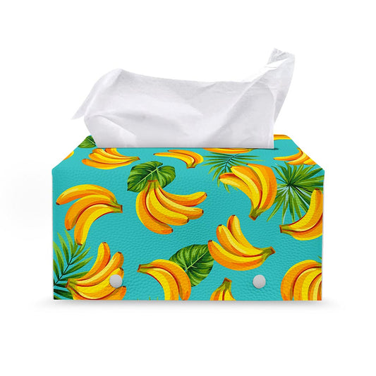Tropical Banana Leaf Pattern Print Leather Tissue Box Cover