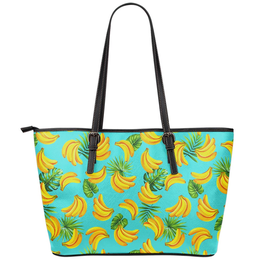 Tropical Banana Leaf Pattern Print Leather Tote Bag