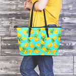 Tropical Banana Leaf Pattern Print Leather Tote Bag