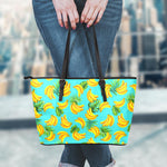 Tropical Banana Leaf Pattern Print Leather Tote Bag
