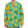 Tropical Banana Leaf Pattern Print Long Sleeve Baseball Jersey