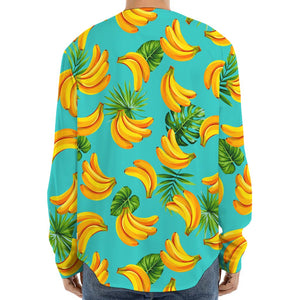 Tropical Banana Leaf Pattern Print Long Sleeve Baseball Jersey