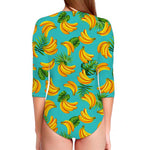 Tropical Banana Leaf Pattern Print Long Sleeve Swimsuit