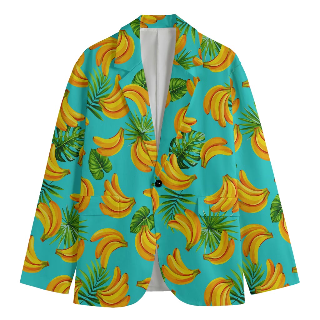 Tropical Banana Leaf Pattern Print Men's Cotton Blazer