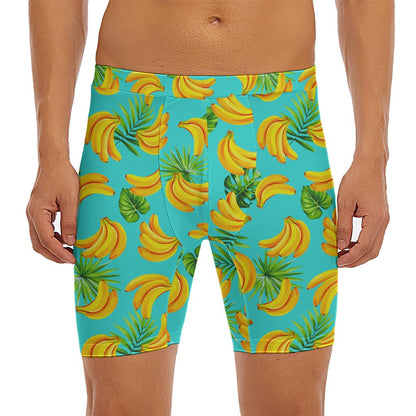Tropical Banana Leaf Pattern Print Men's Long Boxer Briefs