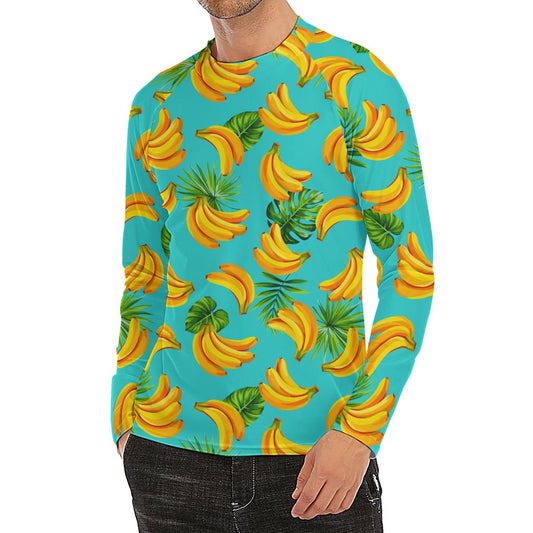 Tropical Banana Leaf Pattern Print Men's Long Sleeve Rash Guard