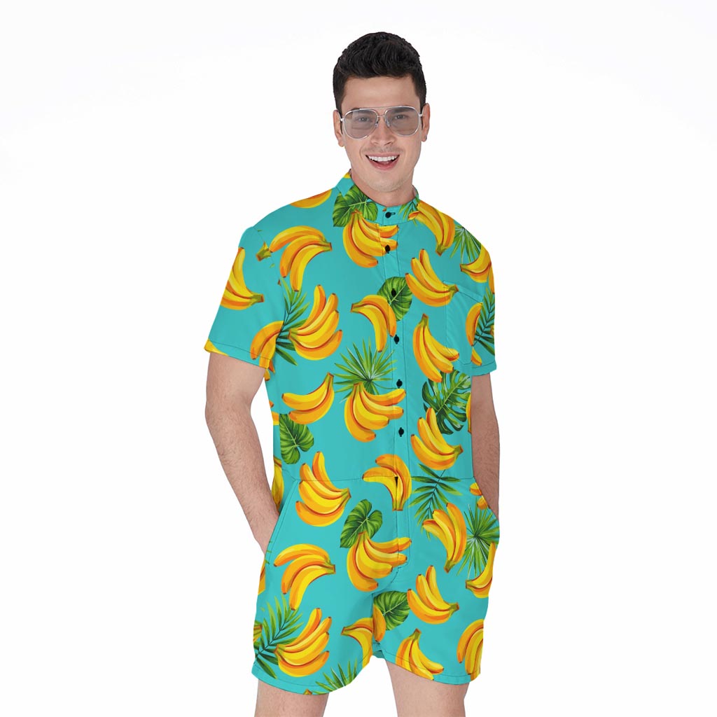 Tropical Banana Leaf Pattern Print Men's Rompers