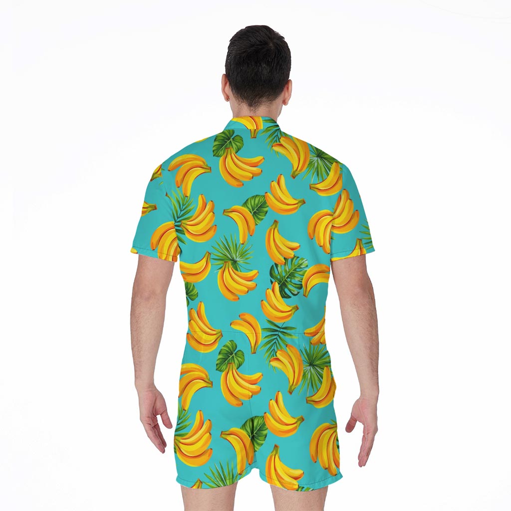 Tropical Banana Leaf Pattern Print Men's Rompers