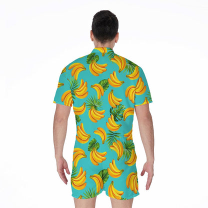 Tropical Banana Leaf Pattern Print Men's Rompers