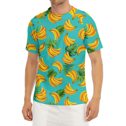 Tropical Banana Leaf Pattern Print Men's Short Sleeve Rash Guard