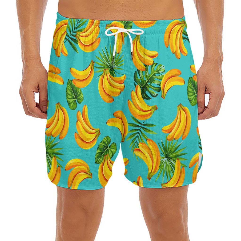 Tropical Banana Leaf Pattern Print Men's Split Running Shorts