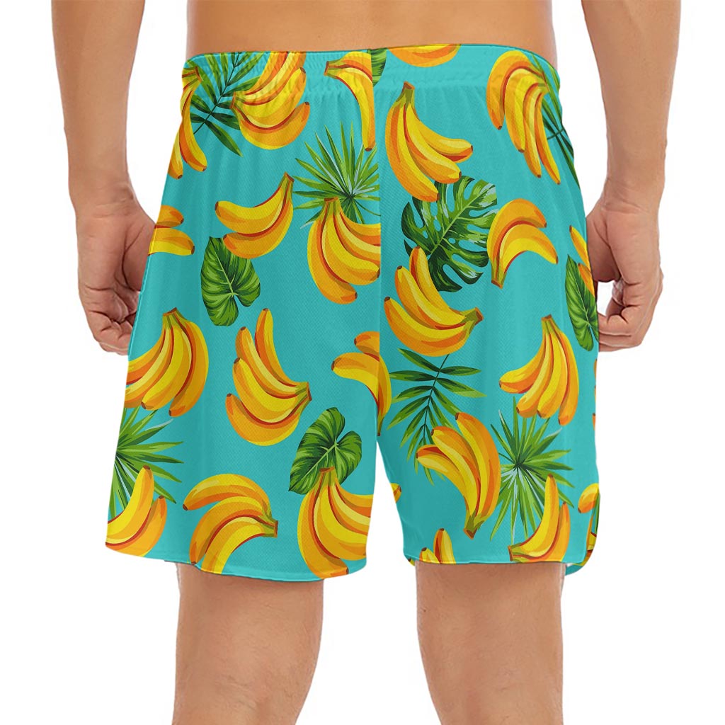 Tropical Banana Leaf Pattern Print Men's Split Running Shorts