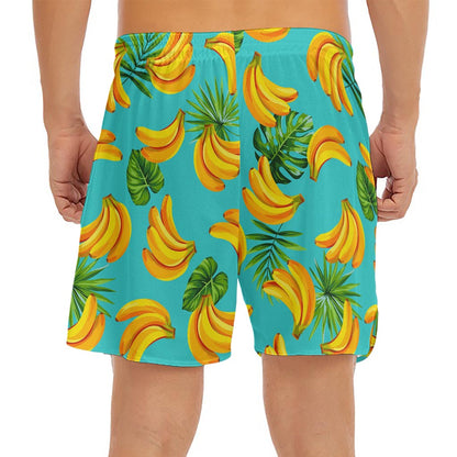 Tropical Banana Leaf Pattern Print Men's Split Running Shorts