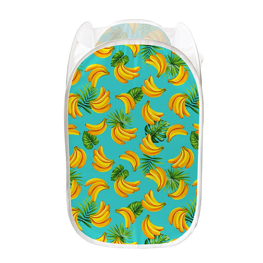 Tropical Banana Leaf Pattern Print Mesh Laundry Hamper