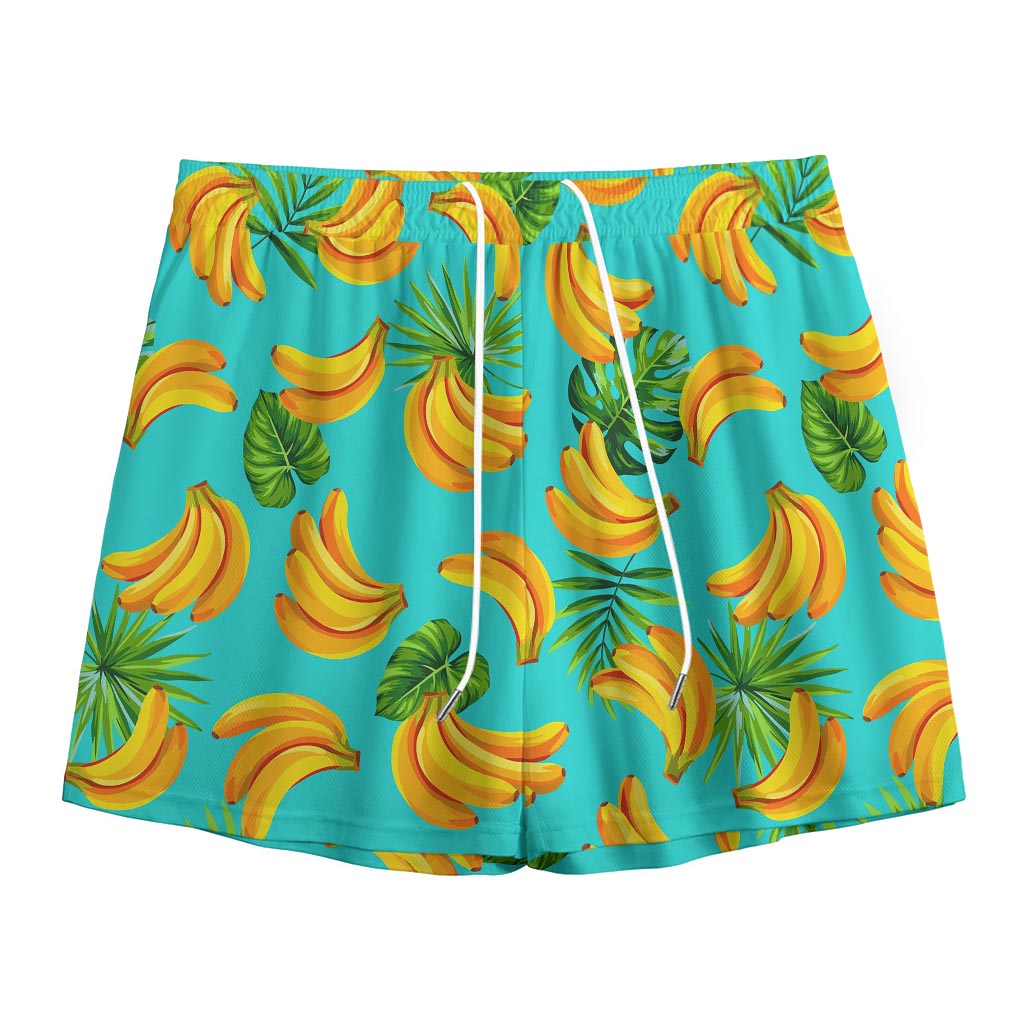Tropical Banana Leaf Pattern Print Mesh Shorts