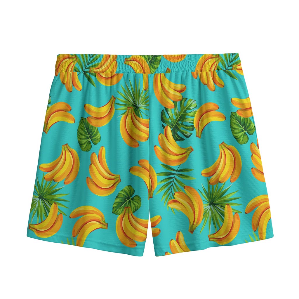Tropical Banana Leaf Pattern Print Mesh Shorts