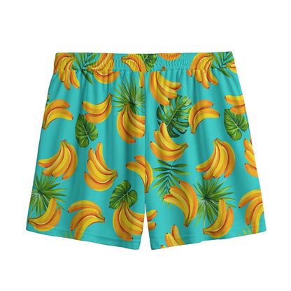 Tropical Banana Leaf Pattern Print Mesh Shorts