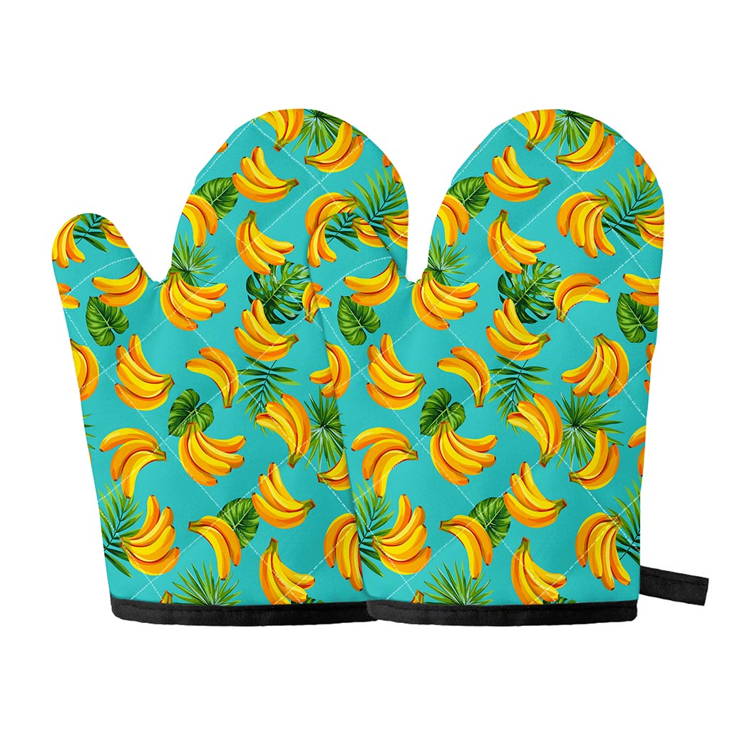 Tropical Banana Leaf Pattern Print Oven Mitts