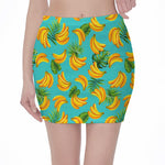 Tropical Banana Leaf Pattern Print Pencil Mini Skirt