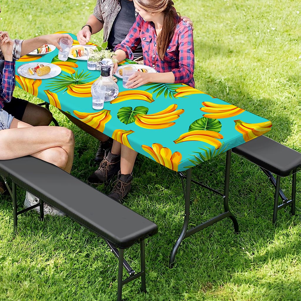 Tropical Banana Leaf Pattern Print Picnic Table Cover