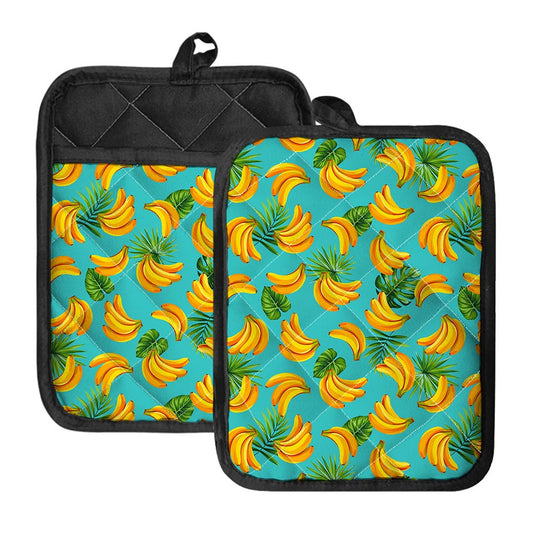 Tropical Banana Leaf Pattern Print Pot Holders With Pocket