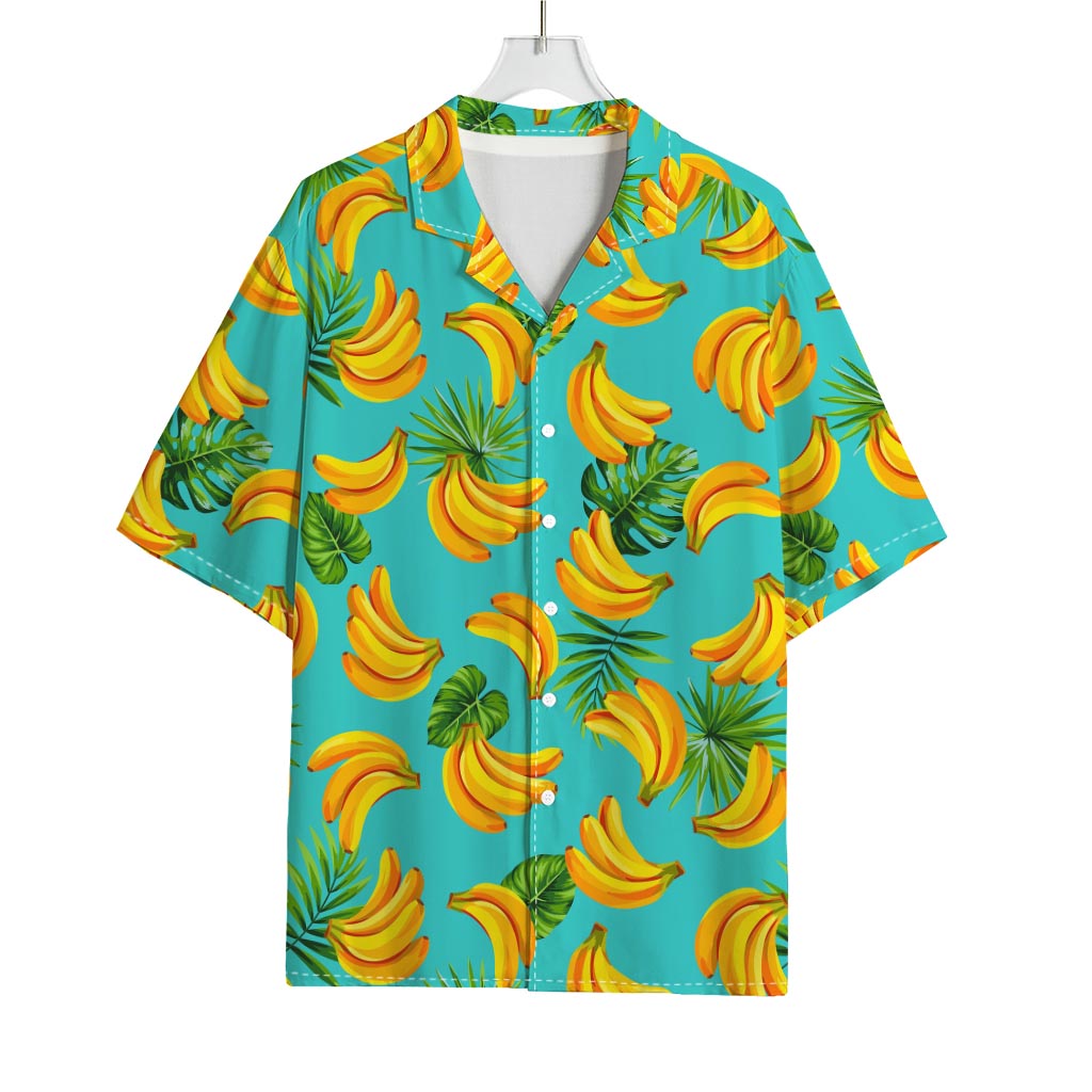 Tropical Banana Leaf Pattern Print Rayon Hawaiian Shirt
