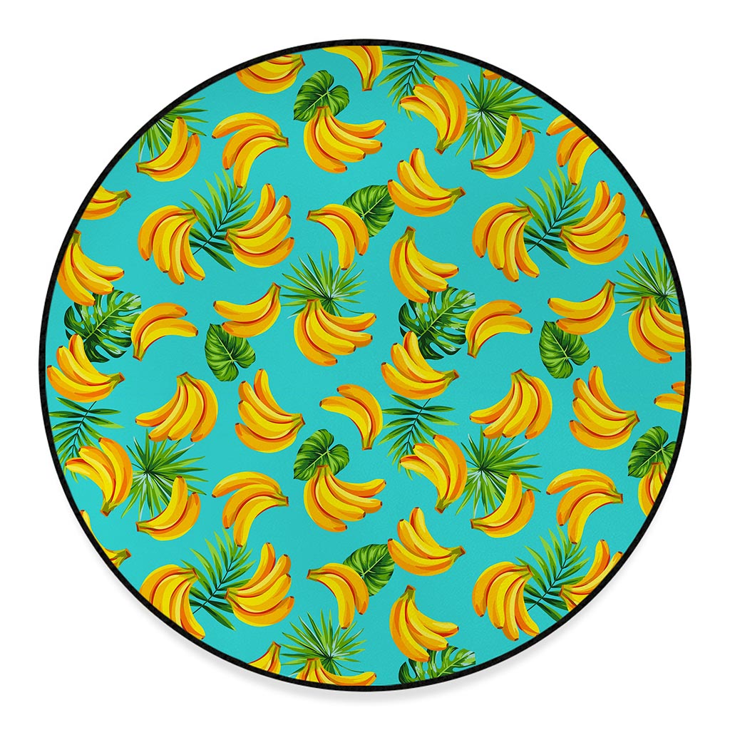 Tropical Banana Leaf Pattern Print Round Floor Mat