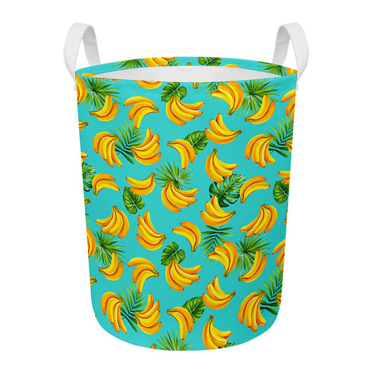 Tropical Banana Leaf Pattern Print Round Laundry Basket