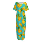 Tropical Banana Leaf Pattern Print Short Sleeve Long Nightdress