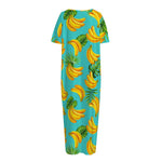 Tropical Banana Leaf Pattern Print Short Sleeve Long Nightdress